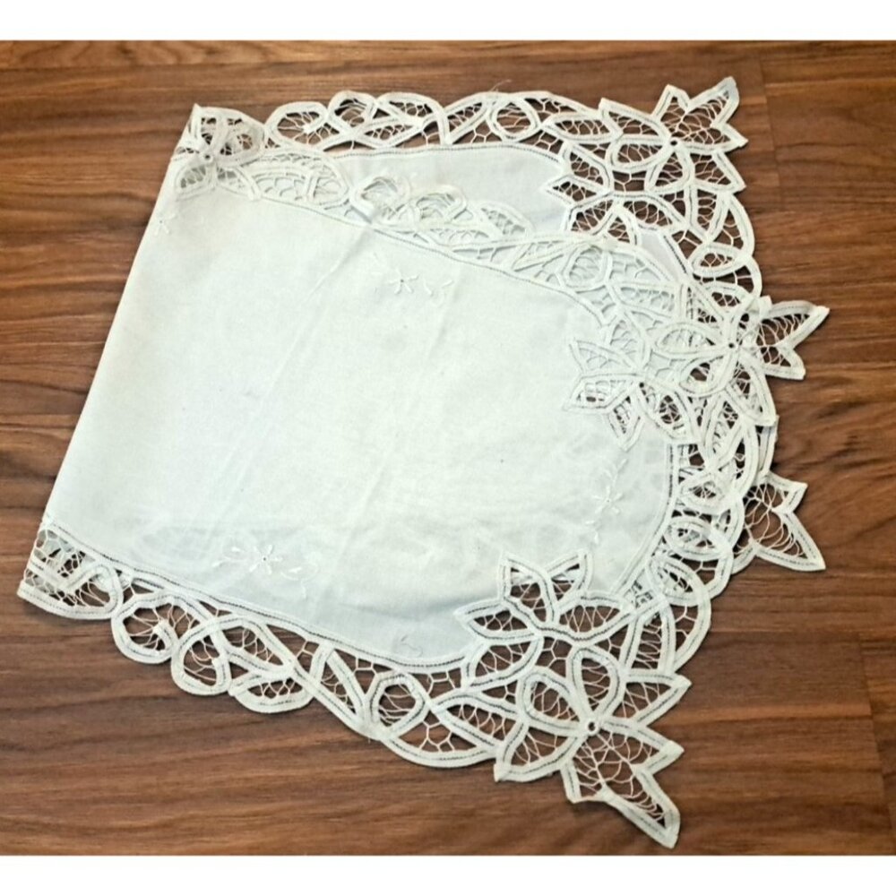 Madeira Lace Table Runner Floral White on White Embroidered Dresser Scarf 36x16